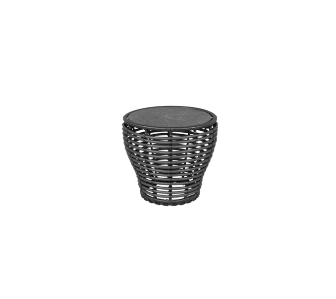 Von Cane-line der kleine Basket Couchtisch graphit mit schwarzer Fossil Keramik-Platte.