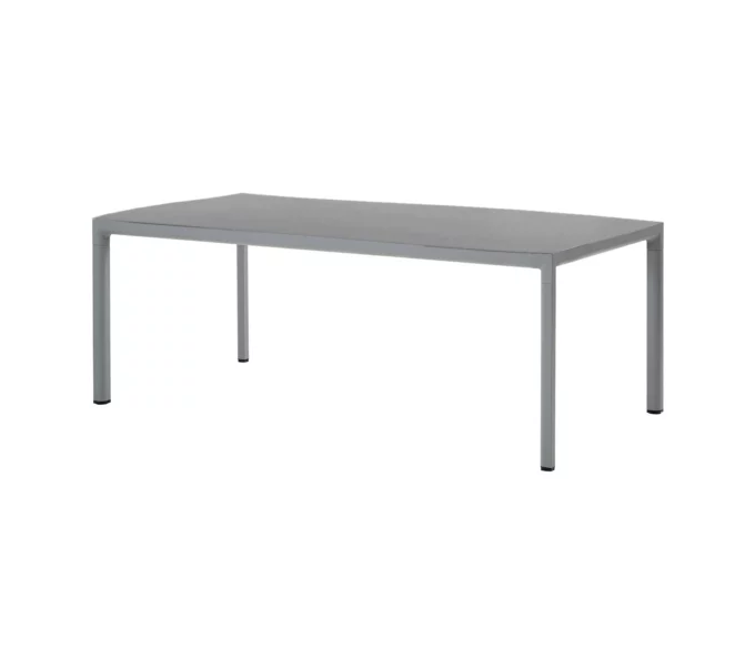 Hellgrauer Drop-Tisch von Cane-line mit Keramikplatte in Basalt grey.