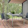 Cortina Gartentisch von Sit Mobilia. Gestell in Edelstahl und anthrazit stehen zur Auswahl. Der Tisch kann als Fixtisch oder auch mit Auszug bestellt werden mit vielen verschiedenen Platten in Keramik oder Dekton. Tischlänge von 140 cm bis 330 cm möglich.