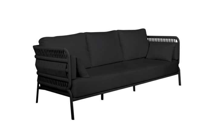 Das 3-Sitzer Sofa 106 von mindo in dunkelgrauem Rope und Alu Gestell.