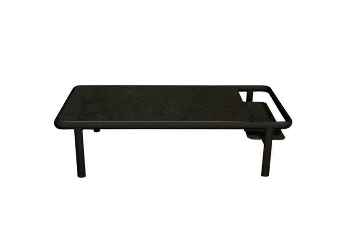 Der Couchtisch 106 mit dunkelgrauem Gestell und Platte in Opium black von mindo.