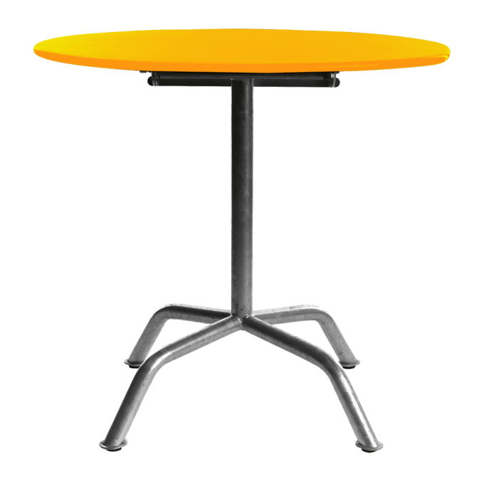 In Gelb der runde Klapptisch Bättig mit 70 cm Durchmesser von Manufakt.